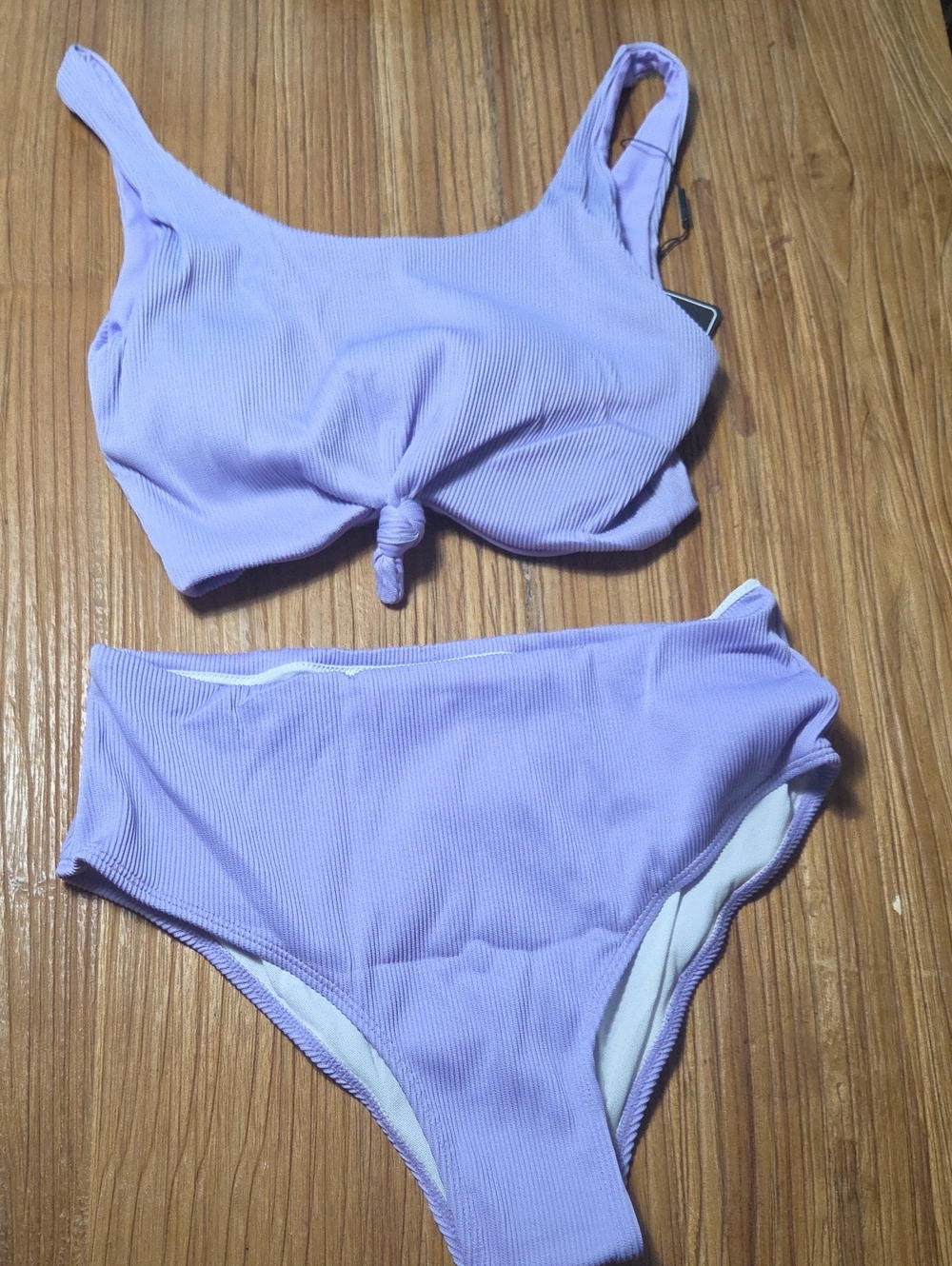 Zaful Forever You G Lavender Ribbed Two-Piece Swimsuit